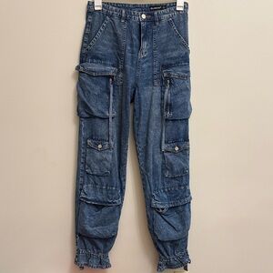 Blank NYC Denim Wide Leg Cargo Jeans Peplum Women’s Size 28